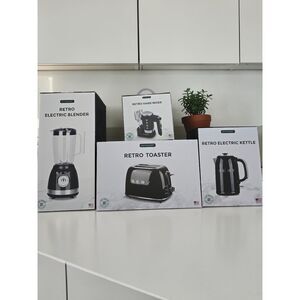 SERV Retro Kitchen Appliance Bundle Black Chrome Toaster Blender Kettle Mixer